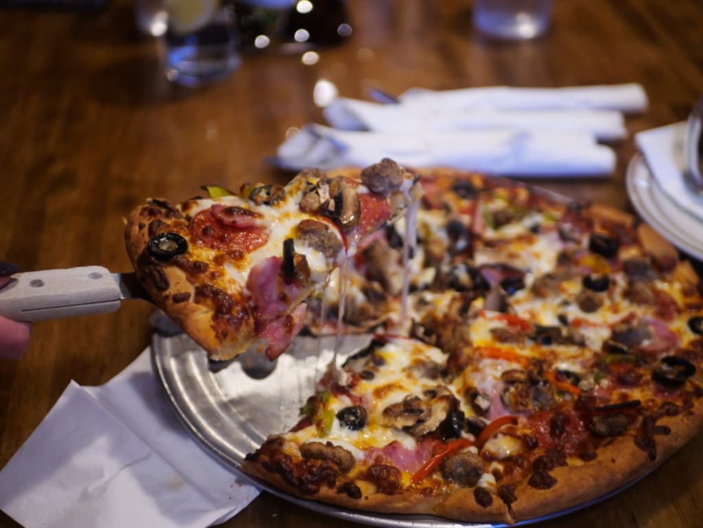A hot slice of pizza from the cafe